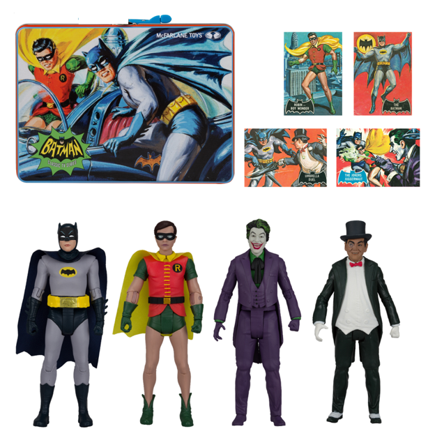 NEW McFarlane Toys: Batman Classic TV Series Lunchbox, Cards & 4 Action Figures