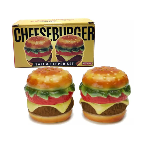 NEW - Streamline Ceramic Cheeseburger Salt & Pepper Shaker Set