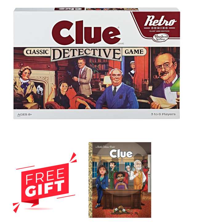 NEW - Hasbro CLUE Board Game (Retro Series 1986) & FREE Clue Little Golden Book