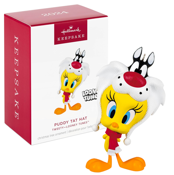 NEW Hallmark Keepsake -2024 Looney Tunes Tweety Putty Tat Hat Christmas Ornament