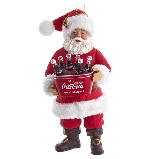 NEW Kurt Adler-Coca-Cola Santa holding bucket of Coke Bottles Fabriché Ornament