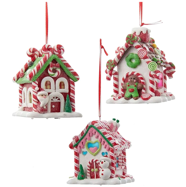 NEW - Kurt Adler Battery Operated LED Gingerbread House (Set 3) Ornament