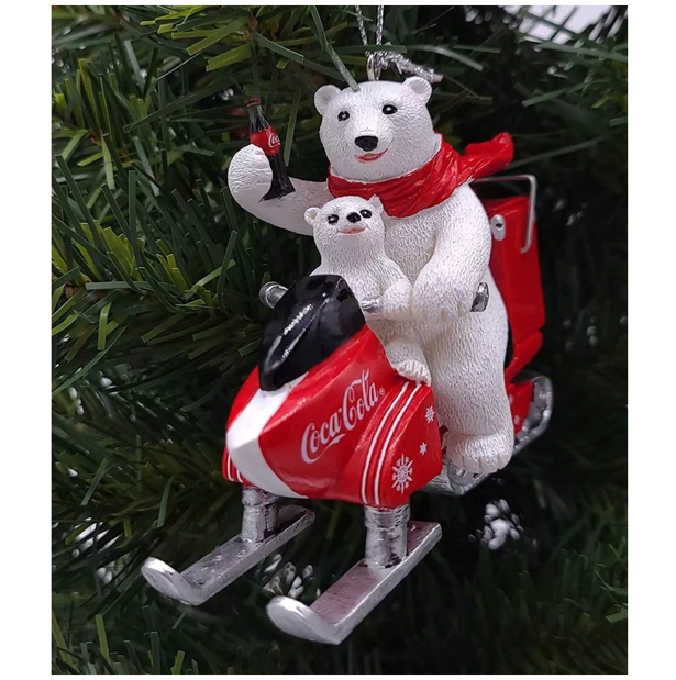 NEW - Kurt Adler Coca-Cola Polar Bear Riding Snow Mobile Christmas Tree Ornament