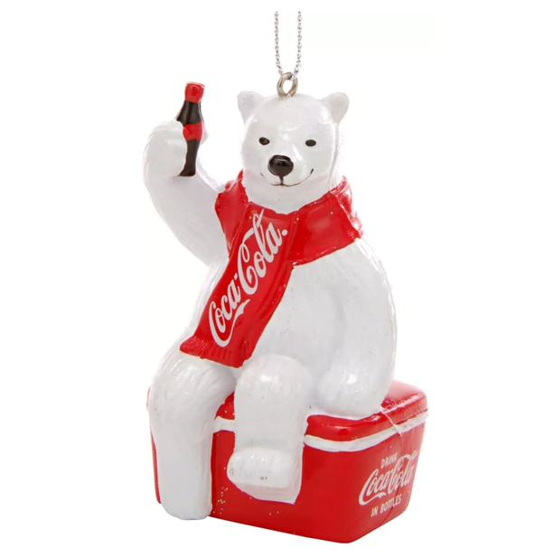 NEW - Kurt Adler Coca-Cola Polar Bear sitting on Cooler Christmas Tree Ornament