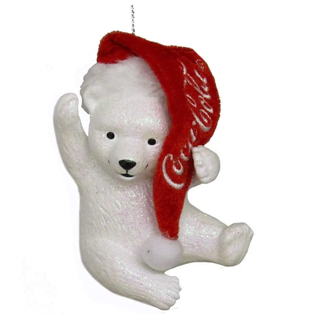 NEW - Kurt Adler Coca-Cola Polar Bear Cub with Hat Christmas Tree Ornament