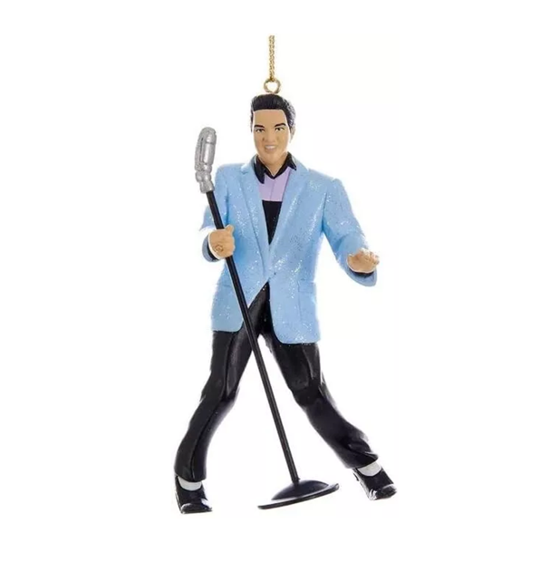 NEW Kurt Adler - Blue Suit Elvis Hound Dog with Microphone Christmas Ornament