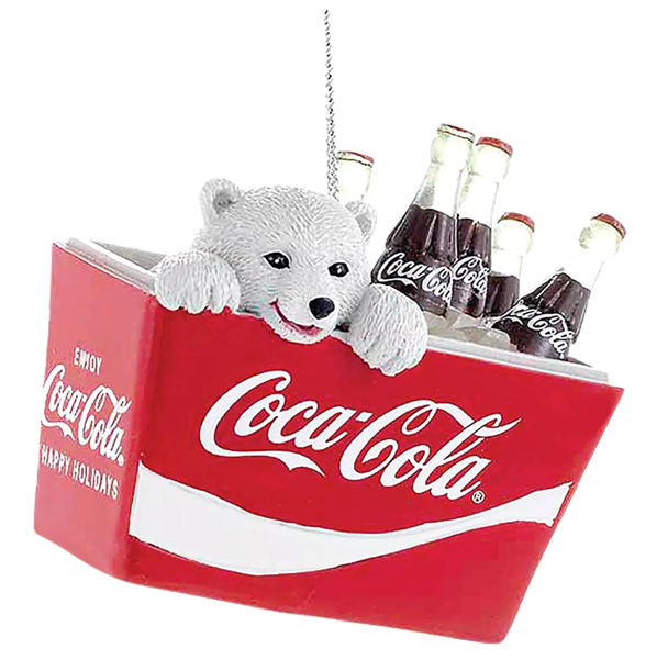 NEW - Kurt Adler Coca-Cola Polar Bear Cub in Coke Cooler Christmas Tree Ornament