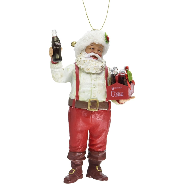 NEW Kurt Adler-Coca-Cola Santa holding a 6-Pack of Coke Bottles Ornament