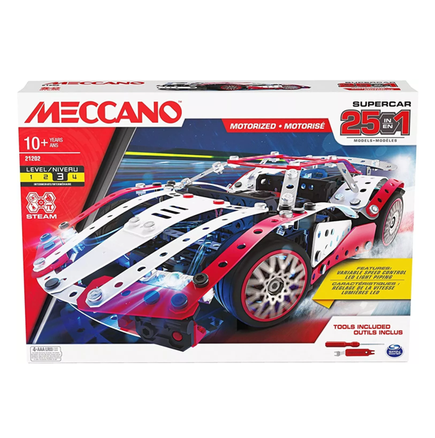 NEW - Meccano 25-in-1 Motorised Supercar Building Kit with Working Lights