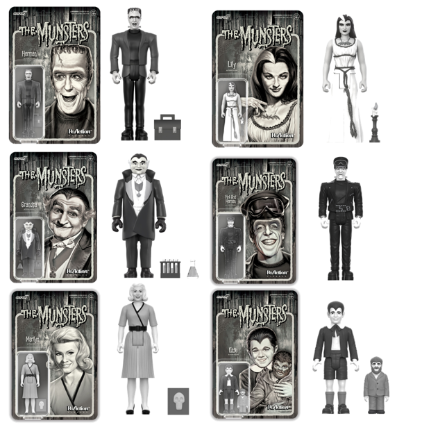 NEW Super7 - THE MUNSTERS B&W: Action Figures (Complete Set of 6 Bundled)