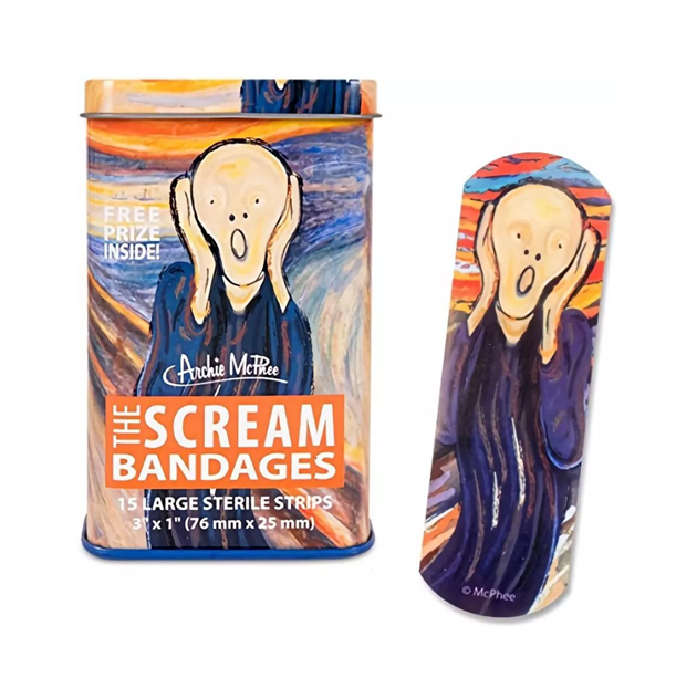 NEW - Archie McPhee 15 x Large Sterile Scream Bandages in tin storage case